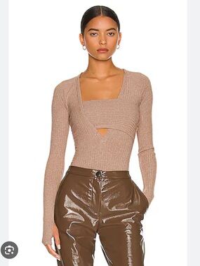 ALIX NYC REVOLVE Bianca Ribbed Long-Sleeve Bodysuit in Taupe